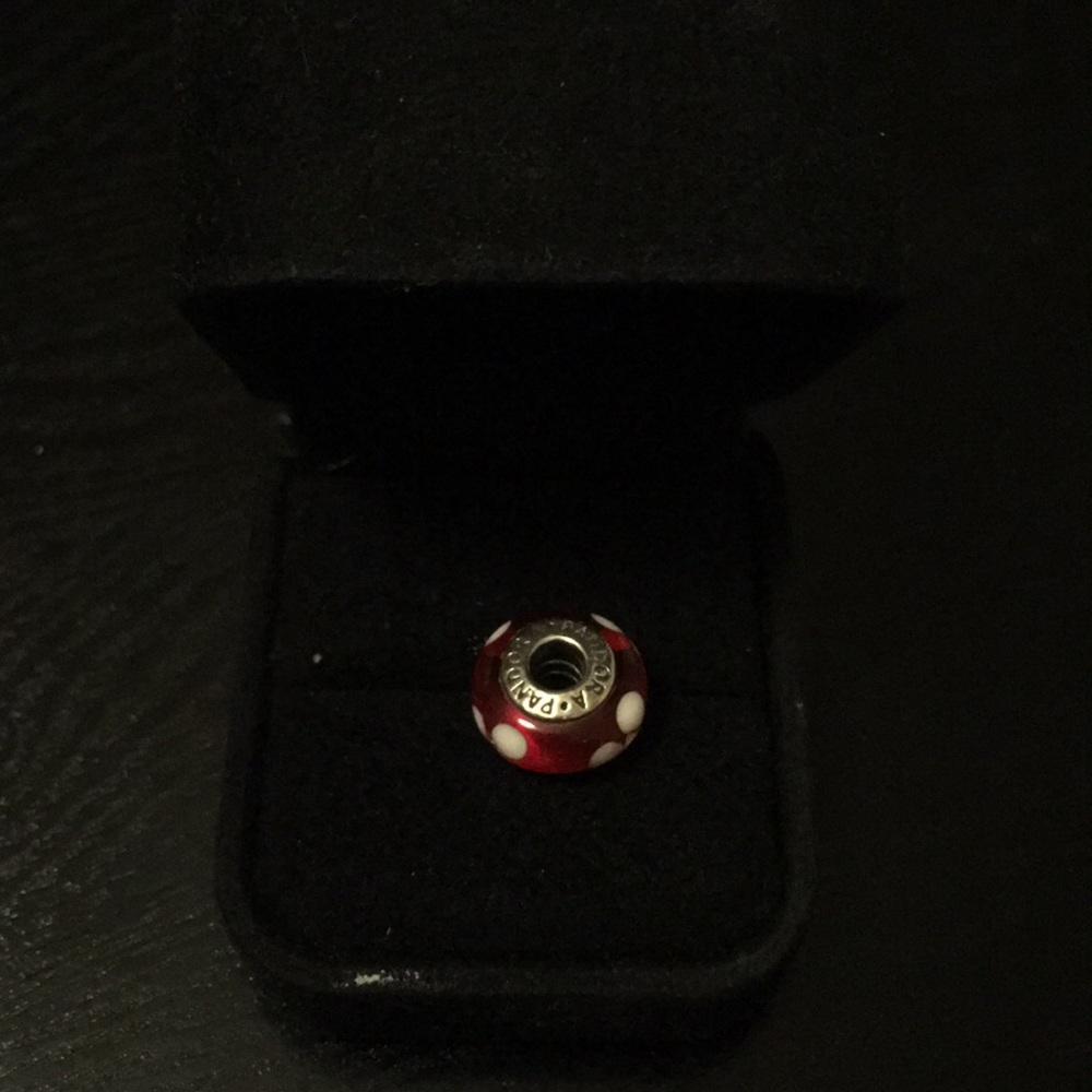 Red Pandora charm with red and white flowers